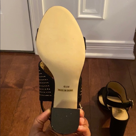 Neiman Marcus Black and Gold Block Heels Sandals - Picture 4 of 6